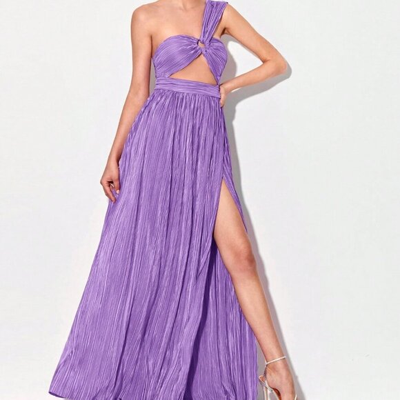 Mauve Purple Sexy Women's Pleated Asymmetrical Pink Maxi Dress - Picture 3 of 6